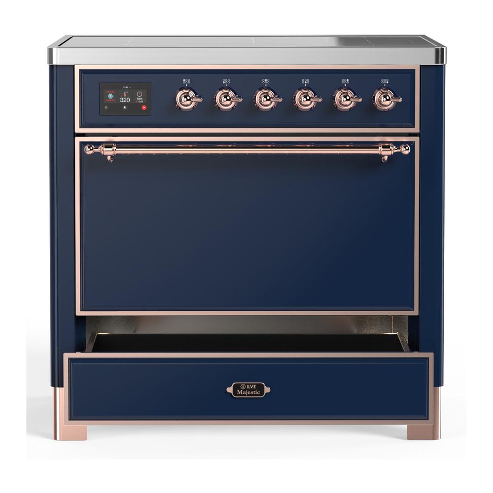 Ilve UMIB36QNR3MBP Ilve Umib36Qnr3Mbp Majestic Iii 36 Inch Induction Range With 6 Elements, 3.5 Cu. Ft. Total Oven Capacity (Solid Door, Midnight Blue, Copper)