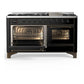 Ilve UM60FNR3BKB Ilve Um60Fnr3Bkb Majestic Iii 60 Inch Dual Fuel Range With 9 Burners And Griddle, Dual Function Burner Up To 25,000 Btu (Natural Gas, Triple Glass Door, Glossy Black, Burnished)