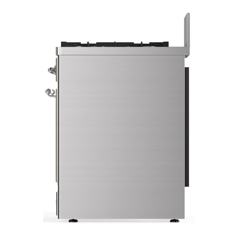 Ilve UM30NR3SSC Ilve Um30Nr3Ssc Majestic Iii 30 Inch Dual Fuel Range With 5 Black Brass Burners, Dual Function Burner Up To 25,000 Btu (Natural Gas, Triple Glass Door, Stainless Steel, Chrome)