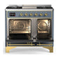 Ilve UMD40FNR3BGGLP Ilve Umd40Fnr3Bgglp Majestic Iii 40 Inch Dual Fuel Range With 6 Burners And Griddle, Dual Function Burner Up To 25,000 Btu (Liquid Propane, Triple Glass Door, Blue Grey, Brass)