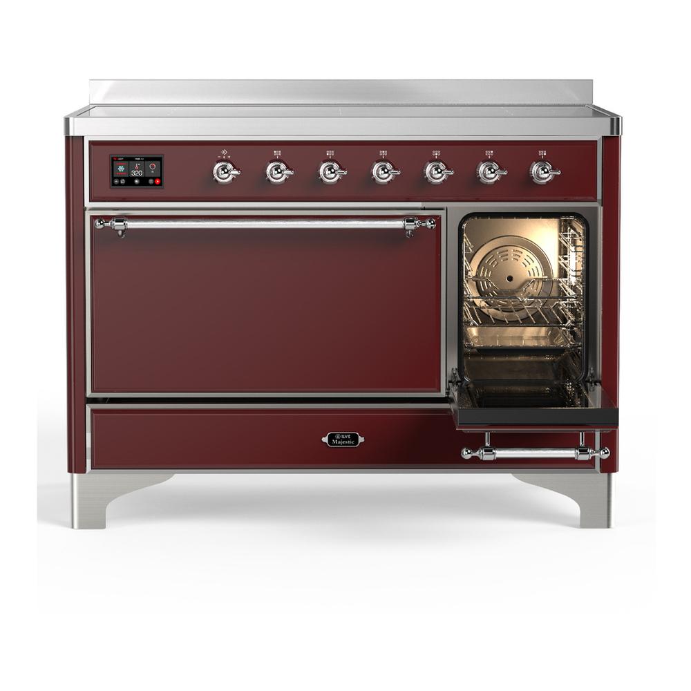 Ilve UMIB48QNR3BUC Ilve Umib48Qnr3Buc Majestic Iii 48 Inch Induction Range With 6 Elements, 5.02 Cu. Ft. Total Oven Capacity (Solid Door, Burgundy, Chrome)