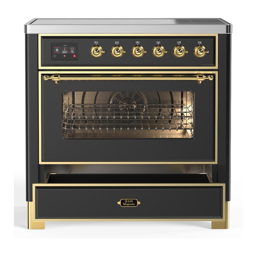 Ilve UMIB36NR3MGG Ilve Umib36Nr3Mgg Majestic Iii 36 Inch Induction Range With 6 Elements, 3.5 Cu. Ft. Total Oven Capacity (Triple Glass Door, Graphite Matte, Brass)
