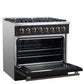 Forno FFSGS615636BLK Forno Galiano 36-Inch Dual Fuel Range In Black & Antique Brass Design, 6 Sealed Burners 83,000 Btu, 5.36 Cu.Ft. True Convection Oven