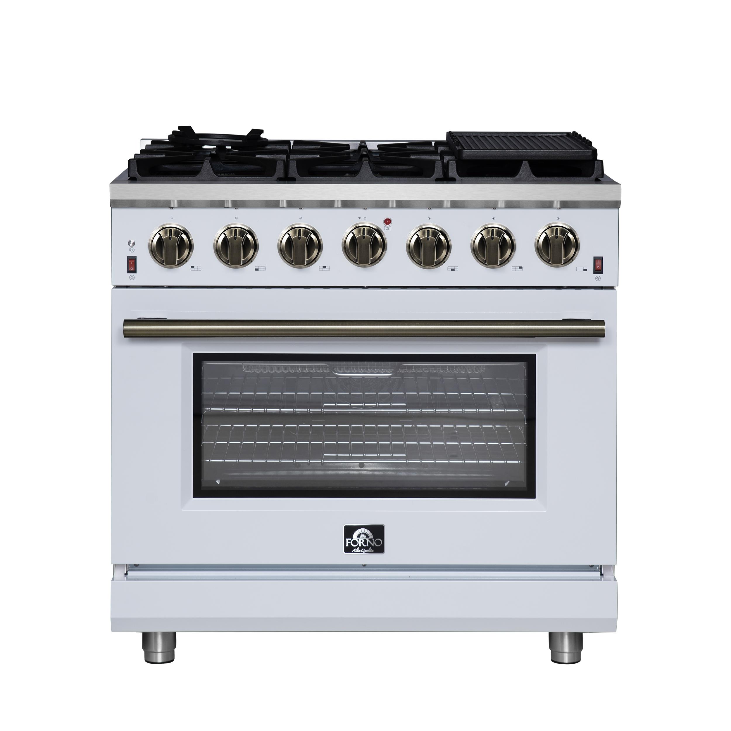 Forno FFSGS623936WHT Forno Massimo 36-Inch White Freestanding Gas Range, 6 Sealed Burners, Convection Oven, Energy Efficient