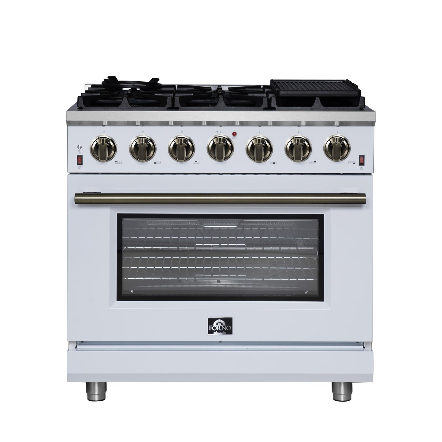 Forno FFSGS623936WHT Forno Massimo 36-Inch White Freestanding Gas Range, 6 Sealed Burners, Convection Oven, Energy Efficient