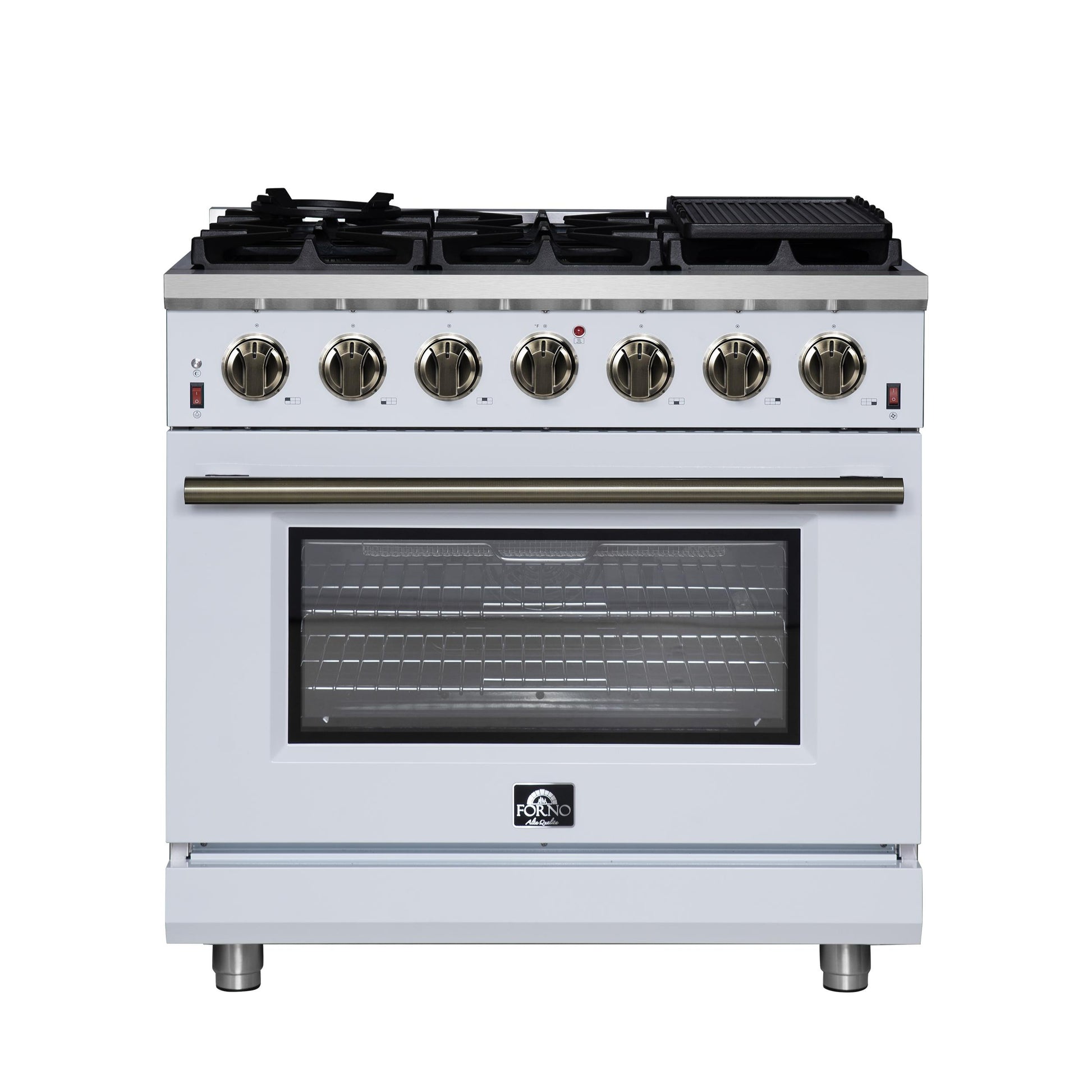 Forno FFSGS623936WHT Forno Massimo 36-Inch White Freestanding Gas Range, 6 Sealed Burners, Convection Oven, Energy Efficient