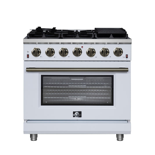 Forno FFSGS623936WHT Forno Massimo 36-Inch White Freestanding Gas Range, 6 Sealed Burners, Convection Oven, Energy Efficient
