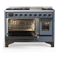 Ilve UM48FNR3BGBLP Ilve Um48Fnr3Bgblp Majestic Iii 48 Inch Dual Fuel Range With 8 Burners And Griddle, Dual Function Burner Up To 25,000 Btu (Liquid Propane, Triple Glass Door, Blue Grey, Burnished)