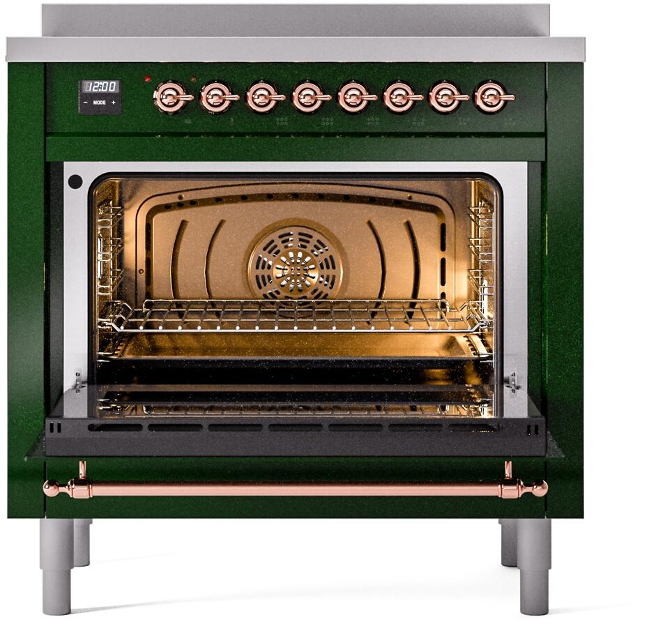 Ilve UPI366NMPEGP Nostalgie Ii 36 Inch Electric Freestanding Range In Emerald Green With Copper Trim