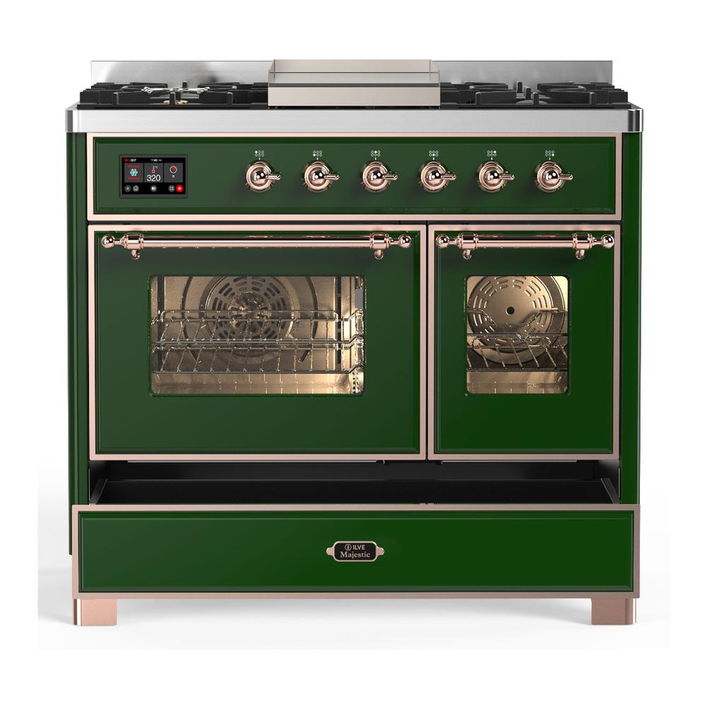 Ilve UMD40FNR3EGP Ilve Umd40Fnr3Egp Majestic Iii 40 Inch Dual Fuel Range With 6 Burners And Griddle, Dual Function Burner Up To 25,000 Btu (Natural Gas, Triple Glass Door, Emerald Green, Copper)