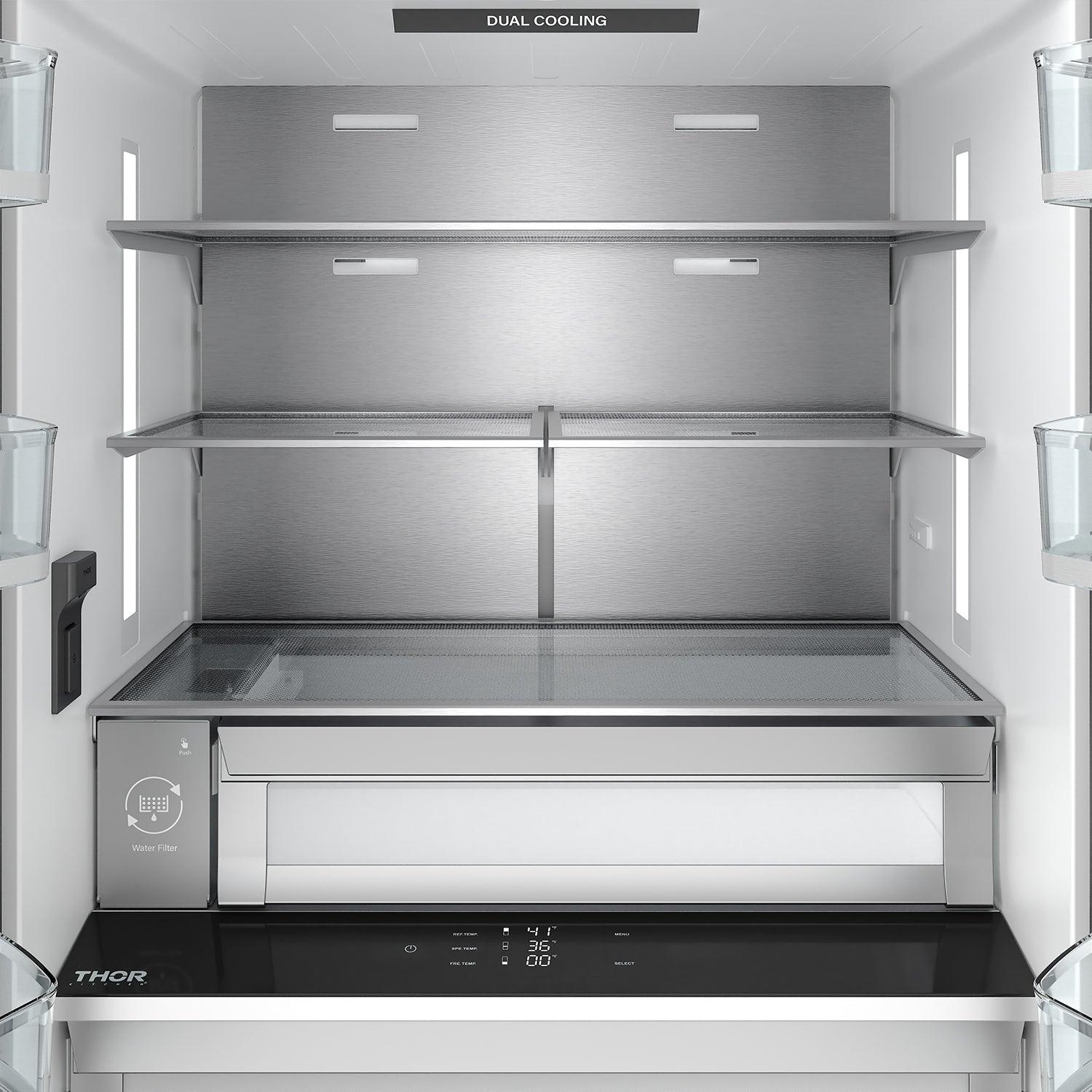 Thor Kitchen TRF3603FD 36 Inch Counter Depth Freestanding French Door Refrigerator With Internal Water And Ice