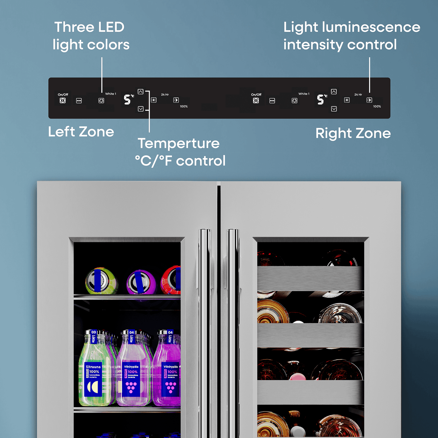 Element Appliance EFB24DES Cellara By Element 24 In., 27 Bottle And 45 Can Dual Zone French Door Wine And Beverage Cooler - Efb24Des