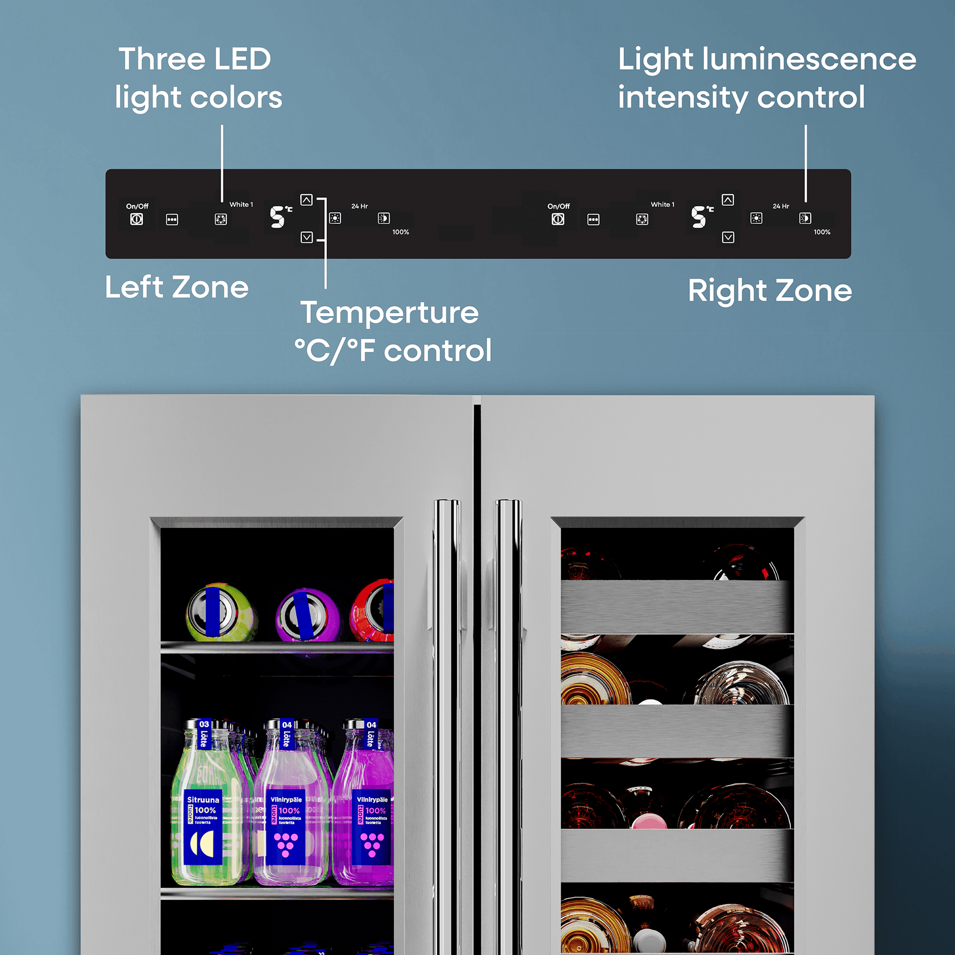 Element Appliance EFB24DES Cellara By Element 24 In., 27 Bottle And 45 Can Dual Zone French Door Wine And Beverage Cooler - Efb24Des