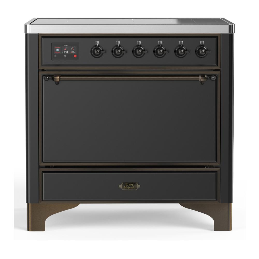 Ilve UMIB36QNR3MGB Ilve Umib36Qnr3Mgb Majestic Iii 36 Inch Induction Range With 6 Elements, 3.5 Cu. Ft. Total Oven Capacity (Solid Door, Graphite Matte, Burnished)