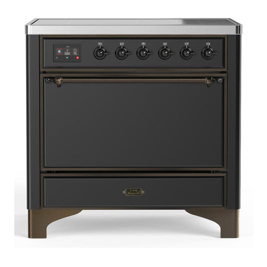 Ilve UMIB36QNR3MGB Ilve Umib36Qnr3Mgb Majestic Iii 36 Inch Induction Range With 6 Elements, 3.5 Cu. Ft. Total Oven Capacity (Solid Door, Graphite Matte, Burnished)