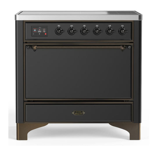 Ilve UMIB36QNR3MGB Ilve Umib36Qnr3Mgb Majestic Iii 36 Inch Induction Range With 6 Elements, 3.5 Cu. Ft. Total Oven Capacity (Solid Door, Graphite Matte, Burnished)