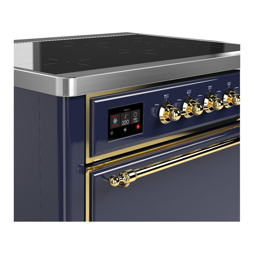Ilve UMIB36QNR3MBG Ilve Umib36Qnr3Mbg Majestic Iii 36 Inch Induction Range With 6 Elements, 3.5 Cu. Ft. Total Oven Capacity (Solid Door, Midnight Blue, Brass)