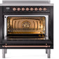 Ilve UPI366NMPBKP Nostalgie Ii 36 Inch Electric Freestanding Range In Glossy Black With Copper Trim