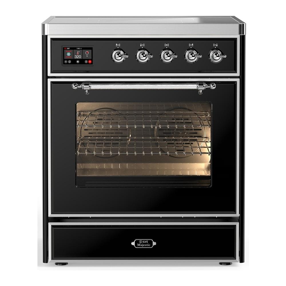 Ilve UMIB30NR3BKC Ilve Umib30Nr3Bkc Majestic Iii 30 Inch Induction Range With 4 Elements, 4 Cu. Ft. Oven Capacity (Triple Glass Door, Glossy Black, Chrome)