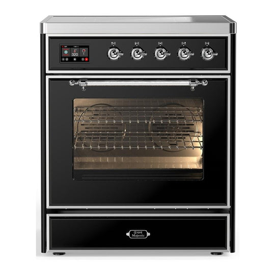 Ilve UMIB30NR3BKC Ilve Umib30Nr3Bkc Majestic Iii 30 Inch Induction Range With 4 Elements, 4 Cu. Ft. Oven Capacity (Triple Glass Door, Glossy Black, Chrome)