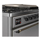 Ilve UM48FSQNR3SSB Ilve Um48Fsqnr3Ssb Majestic Iii 48 Inch Dual Fuel Range With 5 Black Brass Burners, Griddle And French Top, Dual Function Burner Up To 25,000 Btu (Natural Gas, Solid Door, Stainless Steel, Burnished)