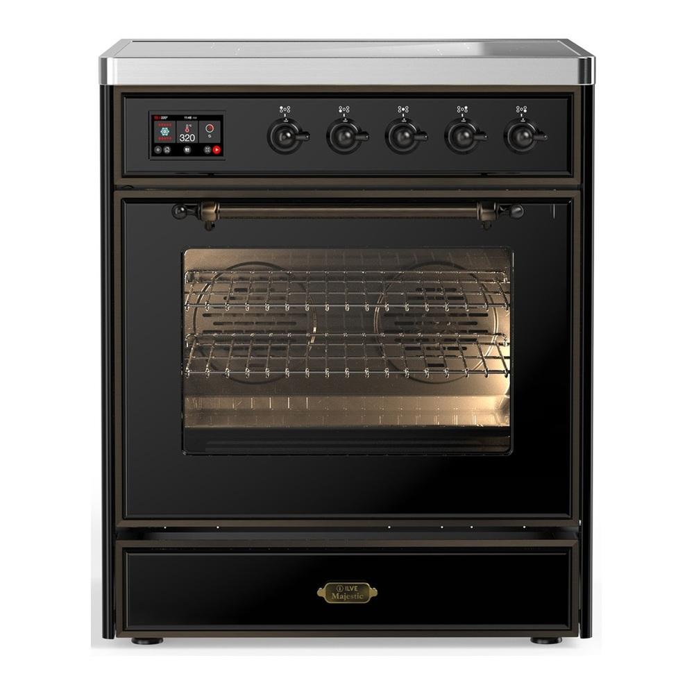 Ilve UMIB30NR3BKB Ilve Umib30Nr3Bkb Majestic Iii 30 Inch Induction Range With 4 Elements, 4 Cu. Ft. Oven Capacity (Triple Glass Door, Glossy Black, Burnished)