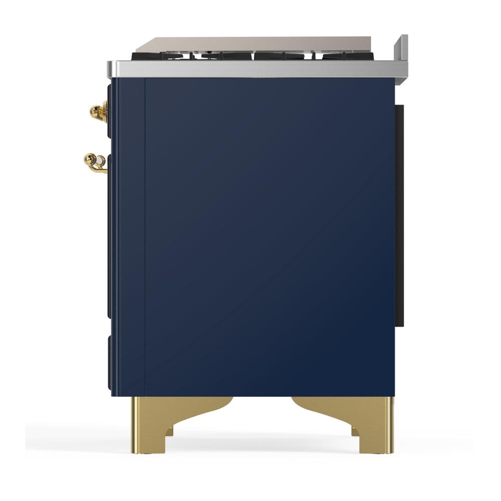 Ilve UM36FNR3MBG Ilve Um36Fnr3Mbg Majestic Iii 36 Inch Dual Fuel Range With 6 Black Brass Burners And Griddle, Dual Function Burner Up To 25,000 Btu (Triple Glass Door, Midnight Blue, Brass, Natural Gas)