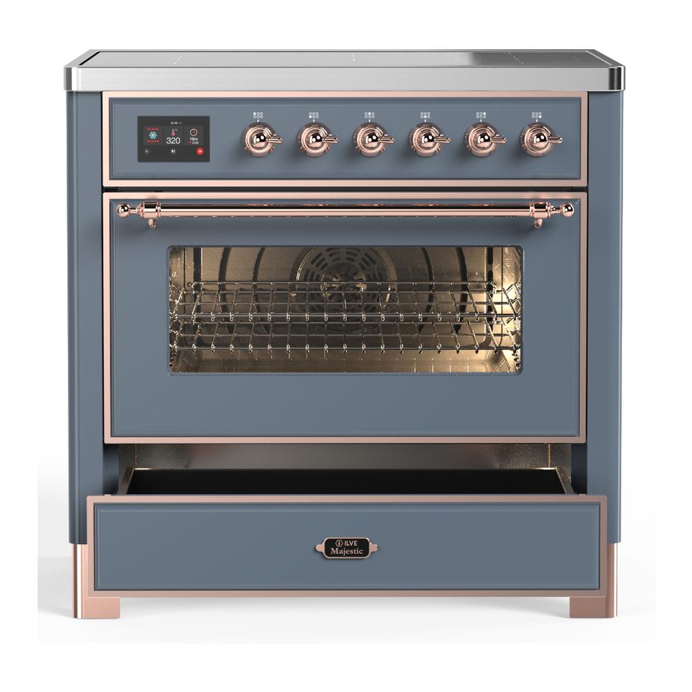 Ilve UMIB36NR3BGP Ilve Umib36Nr3Bgp Majestic Iii 36 Inch Induction Range With 6 Elements, 3.5 Cu. Ft. Total Oven Capacity (Triple Glass Door, Blue Grey, Copper)