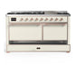 Ilve UM60FQNR3AWPLP Ilve Um60Fqnr3Awplp Majestic Iii 60 Inch Dual Fuel Range With 9 Burners And Griddle, Dual Function Burner Up To 25,000 Btu (Liquid Propane, Solid Door, Antique White, Copper)