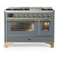 Ilve UM48FNR3BGGLP Ilve Um48Fnr3Bgglp Majestic Iii 48 Inch Dual Fuel Range With 8 Burners And Griddle, Dual Function Burner Up To 25,000 Btu (Liquid Propane, Triple Glass Door, Blue Grey, Brass)