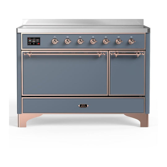 Ilve UMIB48QNR3BGP Ilve Umib48Qnr3Bgp Majestic Iii 48 Inch Induction Range With 6 Elements, 5.02 Cu. Ft. Total Oven Capacity (Solid Door, Blue Grey, Copper)