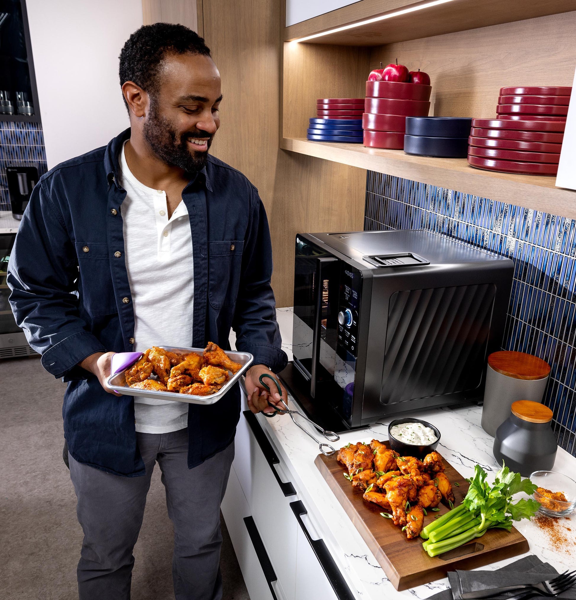 ge profile smart indoor pellet smoker, with active smoke filtration, 5 smoke control settings, wifi connected, electric, countertop bbq appliance, black
