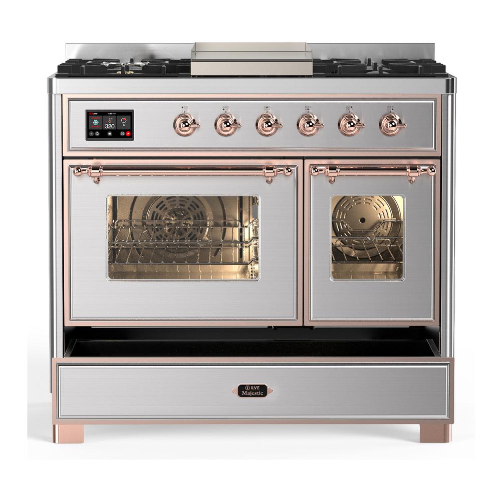 Ilve UMD40FNR3SSP Ilve Umd40Fnr3Ssp Majestic Iii 40 Inch Dual Fuel Range With 6 Burners And Griddle, Dual Function Burner Up To 25,000 Btu (Natural Gas, Triple Glass Door, Stainless Steel, Copper)