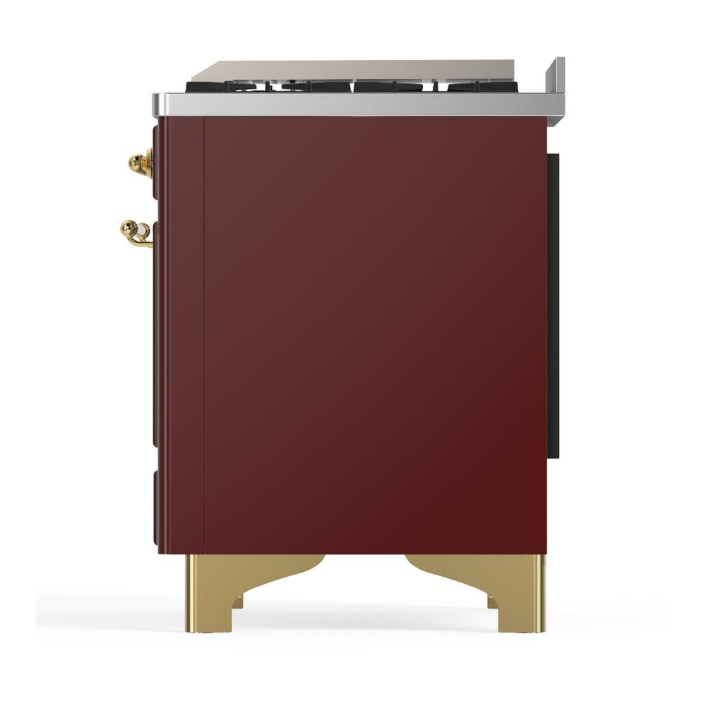 Ilve UM48FQNR3BUG Ilve Um48Fqnr3Bug Majestic Iii 48 Inch Dual Fuel Range With 8 Burners And Griddle, Dual Function Burner Up To 25,000 Btu (Natural Gas, Solid Door, Burgundy, Brass)