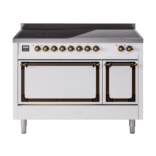 Ilve UNI486QNMPWHB Ilve Uni486Qnmpwhb Nostalgie Ii Noblesse 48" Induction Range (Solid Door, White, Burnished)