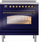 Ilve UPI366NMPMBB Nostalgie Ii 36 Inch Electric Freestanding Range In Blue With Bronze Trim