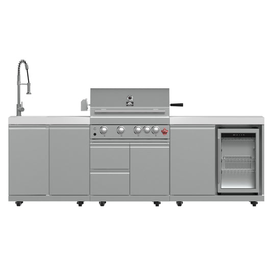 Forno FODKT2506WHT Forno Bulnes 30-Inch Bbq, 60,000 Btu, 3 Burners With Sear & Rotisserie Infrared Burners, Stainless Steel Outdoor Kitchen With 1.8 Cu.Ft. Beverage Center & White Sintered Stone Countertops