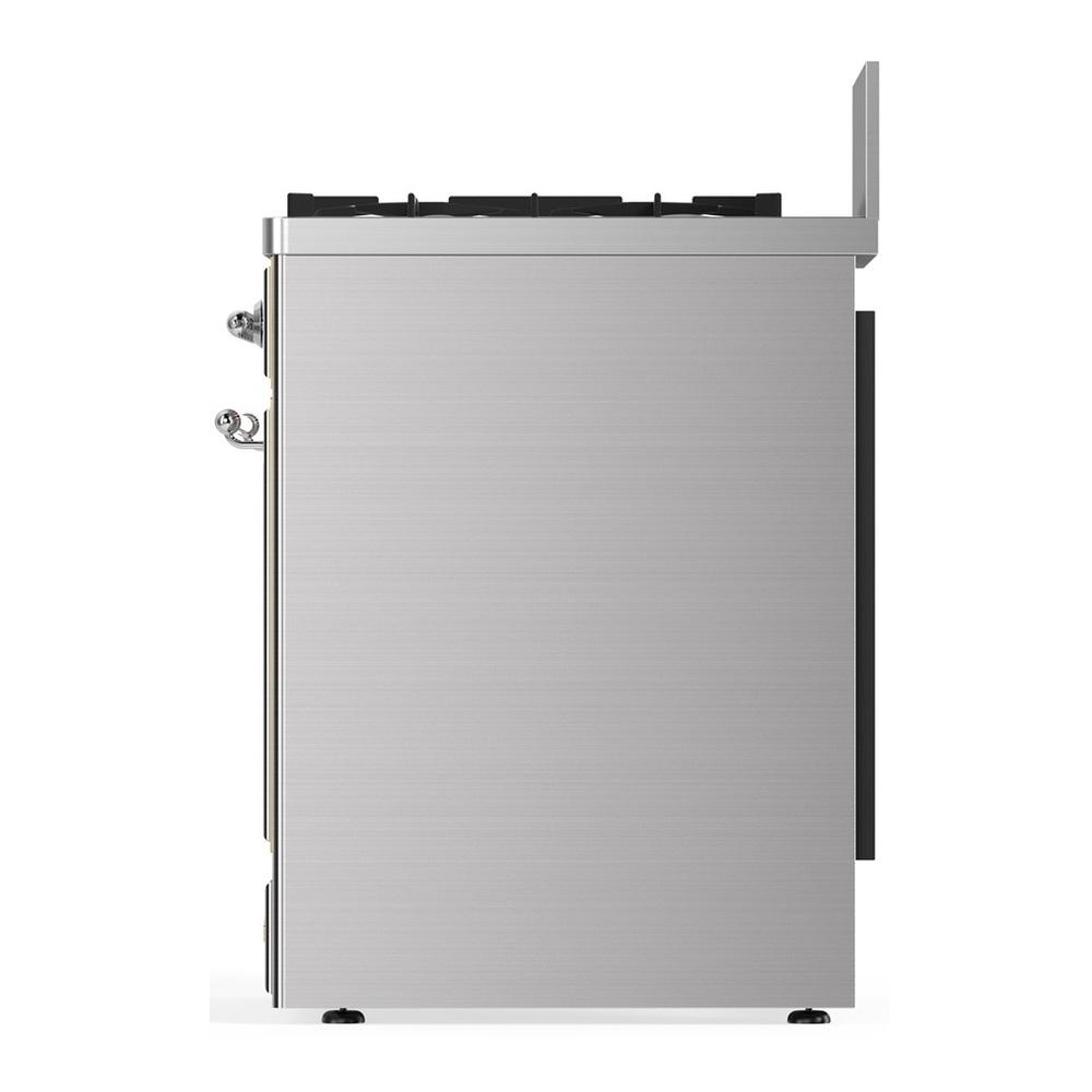 Ilve UM30QNR3SSC Ilve Um30Qnr3Ssc Majestic Iii 30 Inch Dual Fuel Range With 5 Black Brass Burners, Dual Function Burner Up To 25,000 Btu (Natural Gas, Solid Door, Stainless Steel, Chrome)