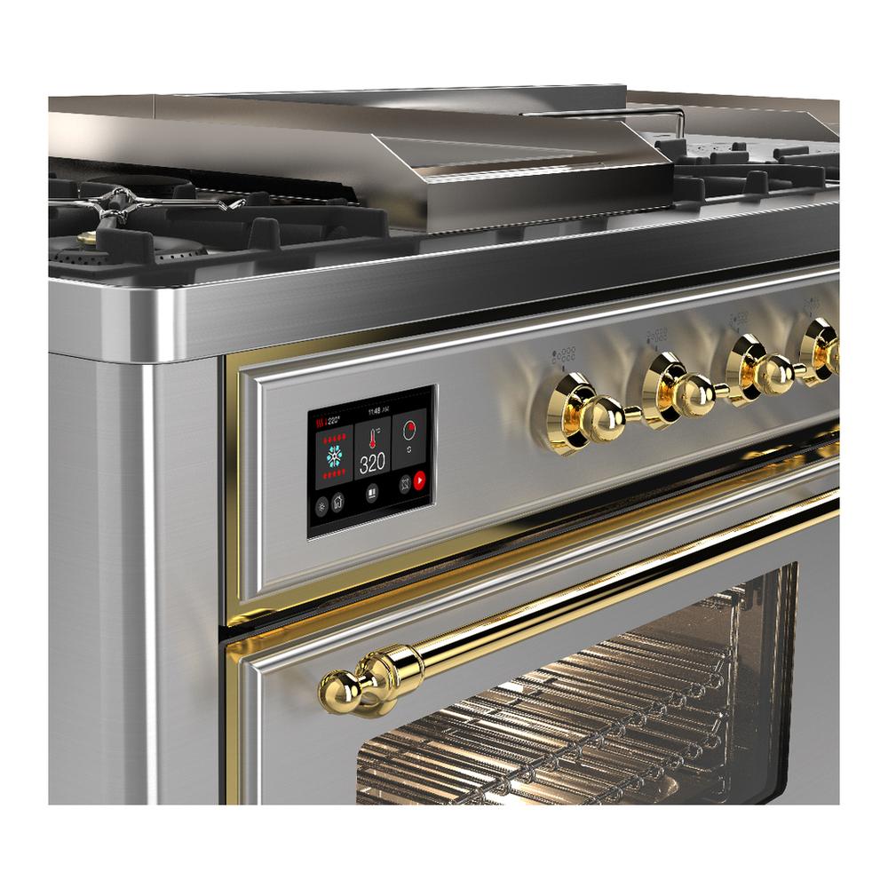 Ilve UM60FSNR3SSG Ilve Um60Fsnr3Ssg Majestic Iii 60 Inch Dual Fuel Range With 7 Burners, Griddle And French Top, Dual Function Burner With Up To 25,000 Btu (Natural Gas, Triple Glass Door, Stainless Steel, Brass)