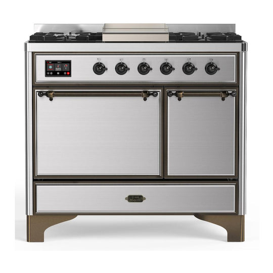 Ilve UMD40FQNR3SSBLP Ilve Umd40Fqnr3Ssblp Majestic Iii 40 Inch Dual Fuel Range With 6 Burners And Griddle, Dual Function Burner Up To 25,000 Btu (Liquid Propane, Solid Door, Stainless Steel, Burnished)