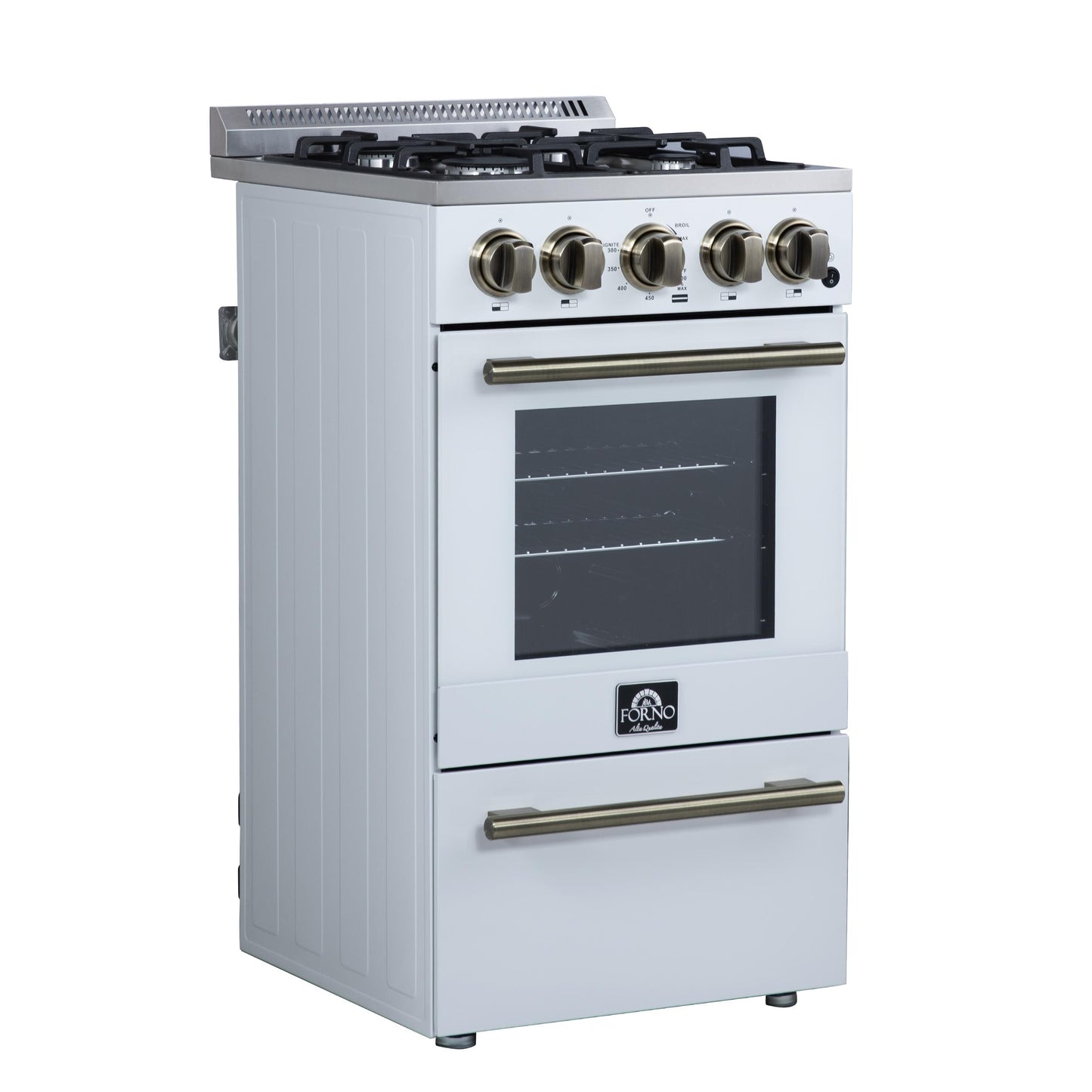 Forno FFSGS626520WHT Forno Lamazze 20 Inch Freestanding Gas Range In White, Compact Design