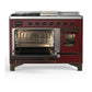 Ilve UM48FSNR3BUBLP Ilve Um48Fsnr3Bublp Majestic Iii 48 Inch Dual Fuel Range With 5 Black Brass Burners, Griddle And French Top, Dual Function Burner Up To 25,000 Btu (Liquid Propane, Triple Glass Door, Burgundy, Burnished)
