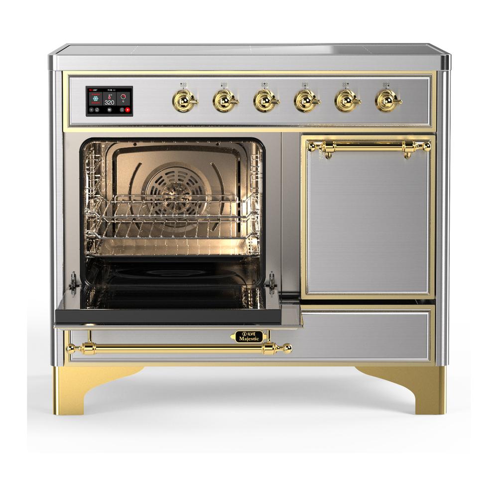 Ilve UMDIB40QNR3SSG Ilve Umdib40Qnr3Ssg Majestic Iii 40 Inch Induction Range With 6 Elements, 3.82 Cu. Ft. Total Oven Capacity (Solid Door, Stainless Steel, Brass)