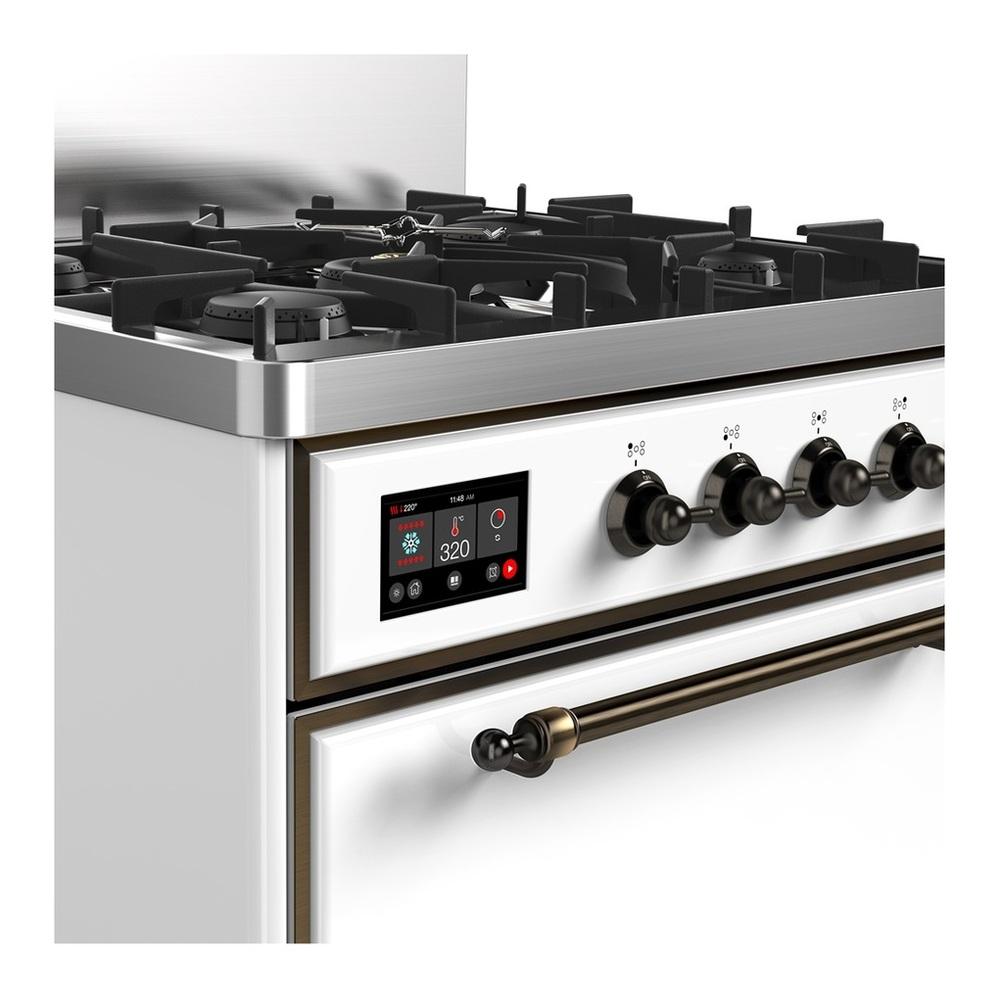 Ilve UM30QNR3WHBLP Ilve Um30Qnr3Whblp Majestic Iii 30 Inch Dual Fuel Range With 5 Black Brass Burners, Dual Function Burner Up To 25,000 Btu (Liquid Propane, Solid Door, White, Burnished)