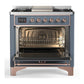 Ilve UM36FQNR3BGP Ilve Um36Fqnr3Bgp Majestic Iii 36 Inch Dual Fuel Range With 6 Black Brass Burners And Griddle, Dual Function Burner Up To 25,000 Btu (Solid Door, Blue Grey, Copper, Natural Gas)