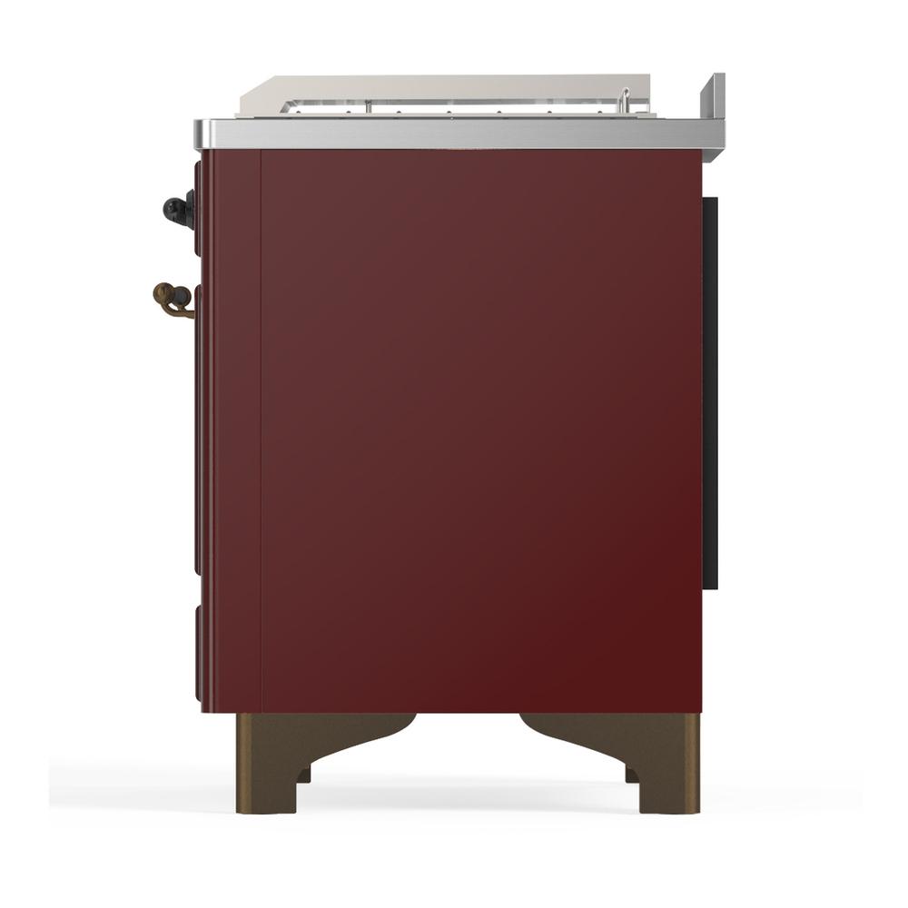 Ilve UM48FSQNR3BUB Ilve Um48Fsqnr3Bub Majestic Iii 48 Inch Dual Fuel Range With 5 Black Brass Burners, Griddle And French Top, Dual Function Burner Up To 25,000 Btu (Natural Gas, Solid Door, Burgundy, Burnished)