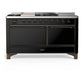 Ilve UM60FSQNR3BKBLP Ilve Um60Fsqnr3Bkblp Majestic Iii 60 Inch Dual Fuel Range With 7 Burners, Griddle And French Top, Dual Function Burner With Up To 25,000 Btu (Liquid Propane, Solid Door, Glossy Black, Burnished)