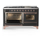 Ilve UM60FNR3MGP Ilve Um60Fnr3Mgp Majestic Iii 60 Inch Dual Fuel Range With 9 Burners And Griddle, Dual Function Burner Up To 25,000 Btu (Natural Gas, Triple Glass Door, Graphite Matte, Copper)