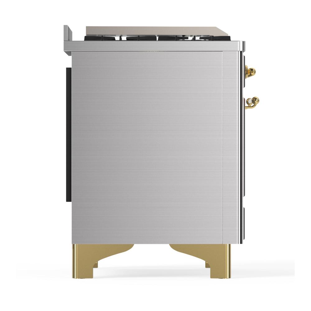 Ilve UM48FNR3SSG Ilve Um48Fnr3Ssg Majestic Iii 48 Inch Dual Fuel Range With 8 Burners And Griddle, Dual Function Burner Up To 25,000 Btu (Natural Gas, Triple Glass Door, Stainless Steel, Brass)