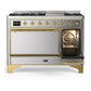 Ilve UM48FQNR3SSG Ilve Um48Fqnr3Ssg Majestic Iii 48 Inch Dual Fuel Range With 8 Burners And Griddle, Dual Function Burner Up To 25,000 Btu (Natural Gas, Solid Door, Stainless Steel, Brass)